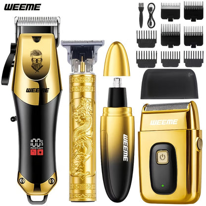 Men's Grooming Kit USB Rechargeable Hair Clipper Set with Nose Trimmer Electric Shaver Detail Trimmer 8 Limit Combs Professional Haircut Kit