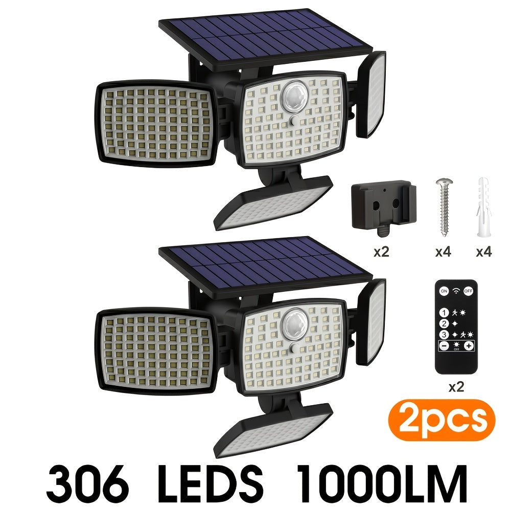 Solar Outdoor Motion Sensor Light 4-Head 3000LM, 270° Wide Angle, 3 Modes, Remote Control for Garden, Pathway and Patio Lighting