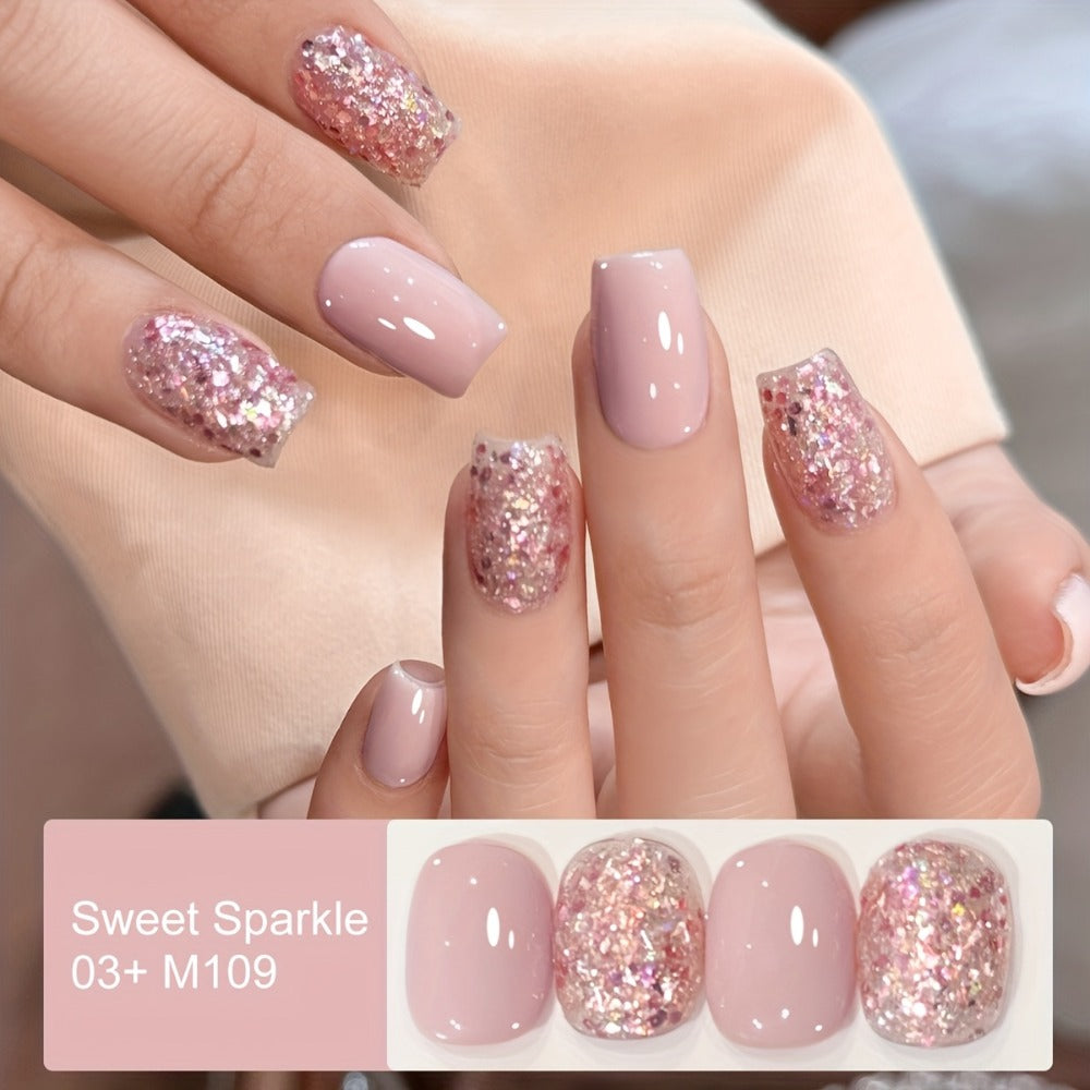 Gel Nail Polish Two-Color Candy Glitter Duo, 0.51 oz Each with Seven Shade Pair Options for UV/LED Curing