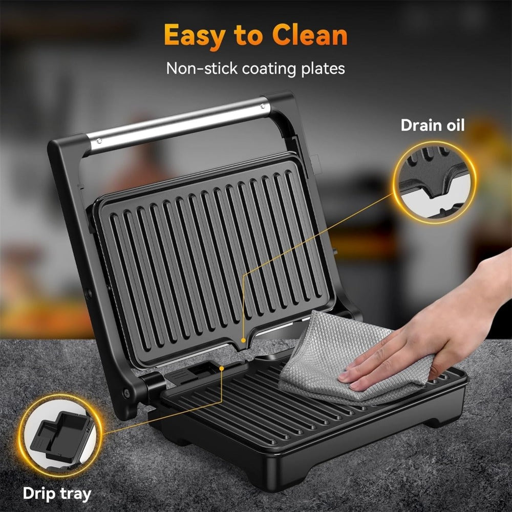 Panini Press Sandwich Maker 1200W, Non-Stick Cast Aluminum Grill with 180-Degree Opening, 2-Slice Panini Maker with Indicator Lights