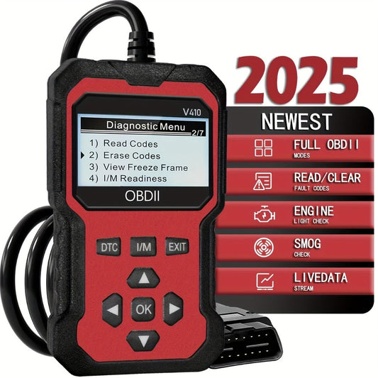 Color-Screen OBD2 Scanner with Read, Erase, Freeze-Frame and I/M Menus in Red, Yellow or Blue