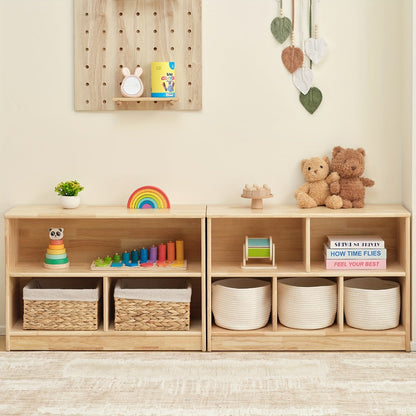 Rubber Wood 5-Compartment Bookshelf 35.4", 2-Tier Wooden Storage Cabinet for Classroom, Playroom & Preschool
