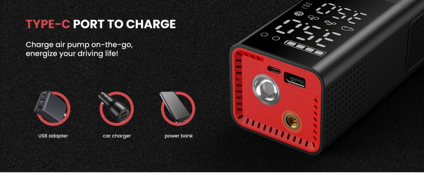Portable Tire Inflator Air Compressor - 160 PSI 20000mAh Cordless Tire Pump 4X Faster with LED Light for Car