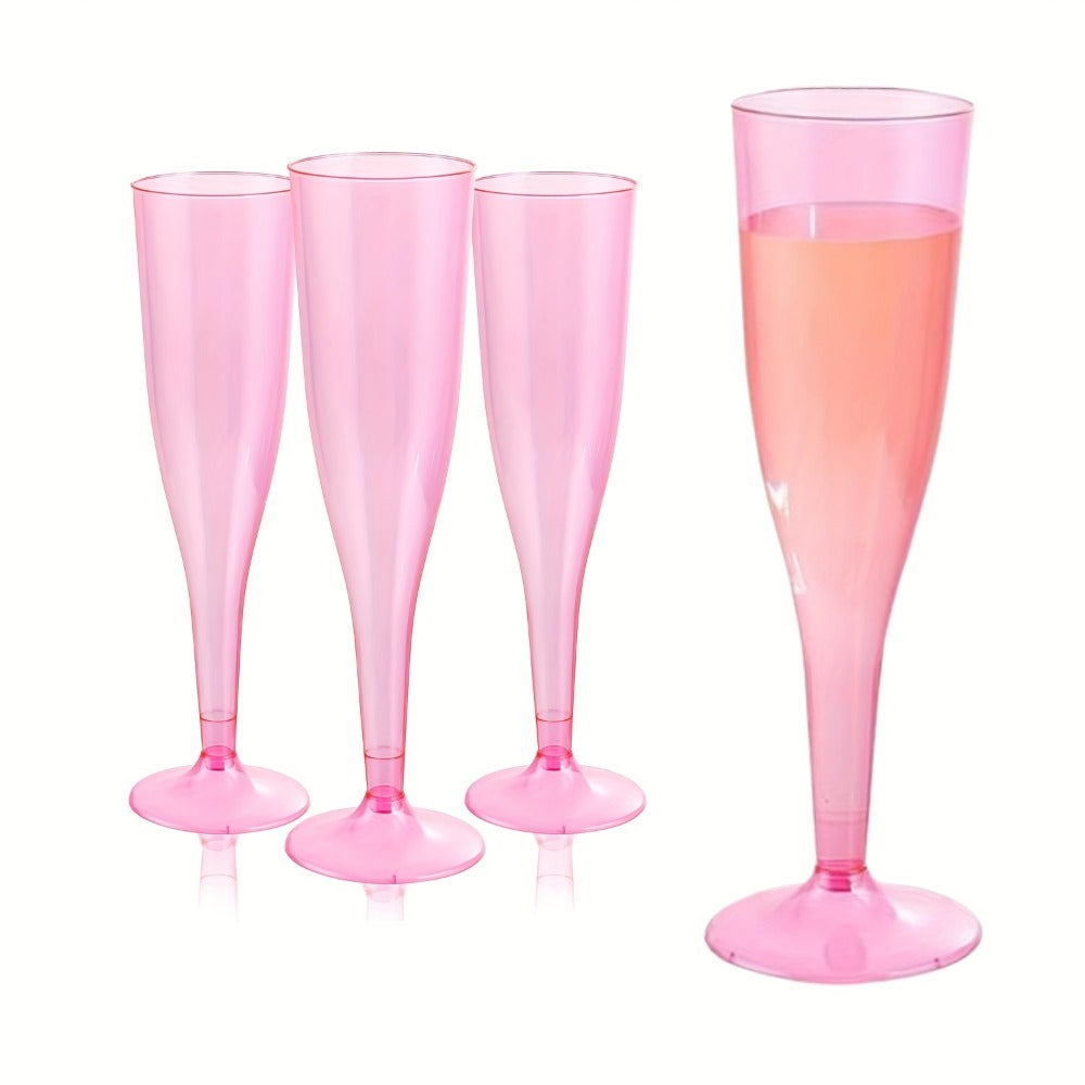 Pink 4.5-Ounce Stemmed Party Flutes in 25- or 50-Piece Packs for Toasts and Event Table Settings
