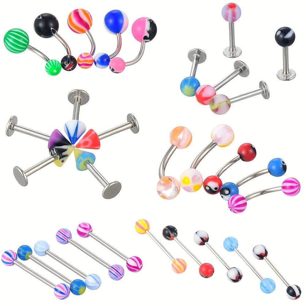 Body Piercing Kit 98pcs Stainless Steel - Bulk Piercing Set with Clamps, Needles, Lip Rings, Tongue Barbells