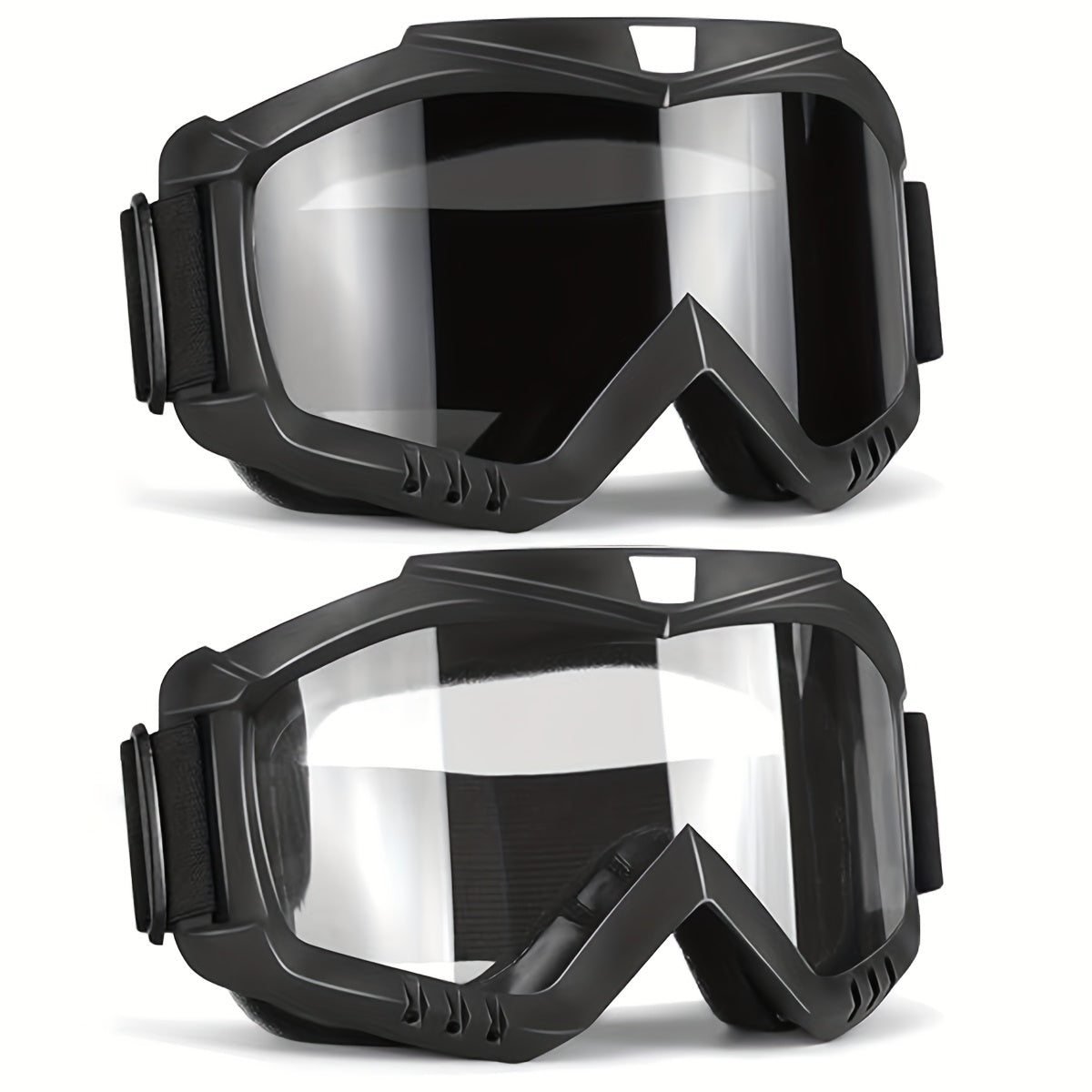 Two-Piece Black-Frame Ski Goggle Sets in Three Colorful, Gray and Transparent Lens Pairings
