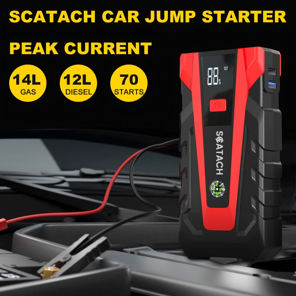 12V Jump Starter with Scatach-011 Base Model or Q27B Start-and-Inflation Package, Digital Display and Clamps