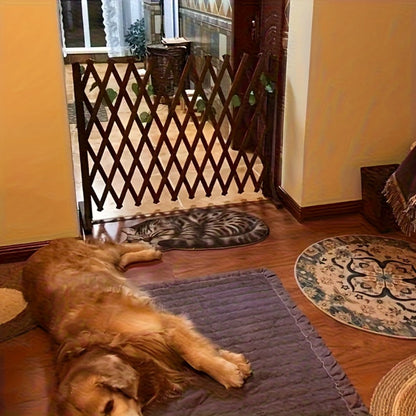 Expandable Wooden Pet Gate Fence Freestanding Retractable Indoor Outdoor Safety Barrier for Entryways, Bedrooms and Living Spaces