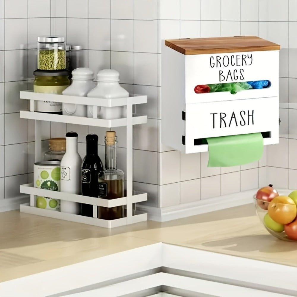 Garbage Bag Dispenser Kitchen Organizer Wall-Mount or Under-Sink Rack in Single or Dual Compartments