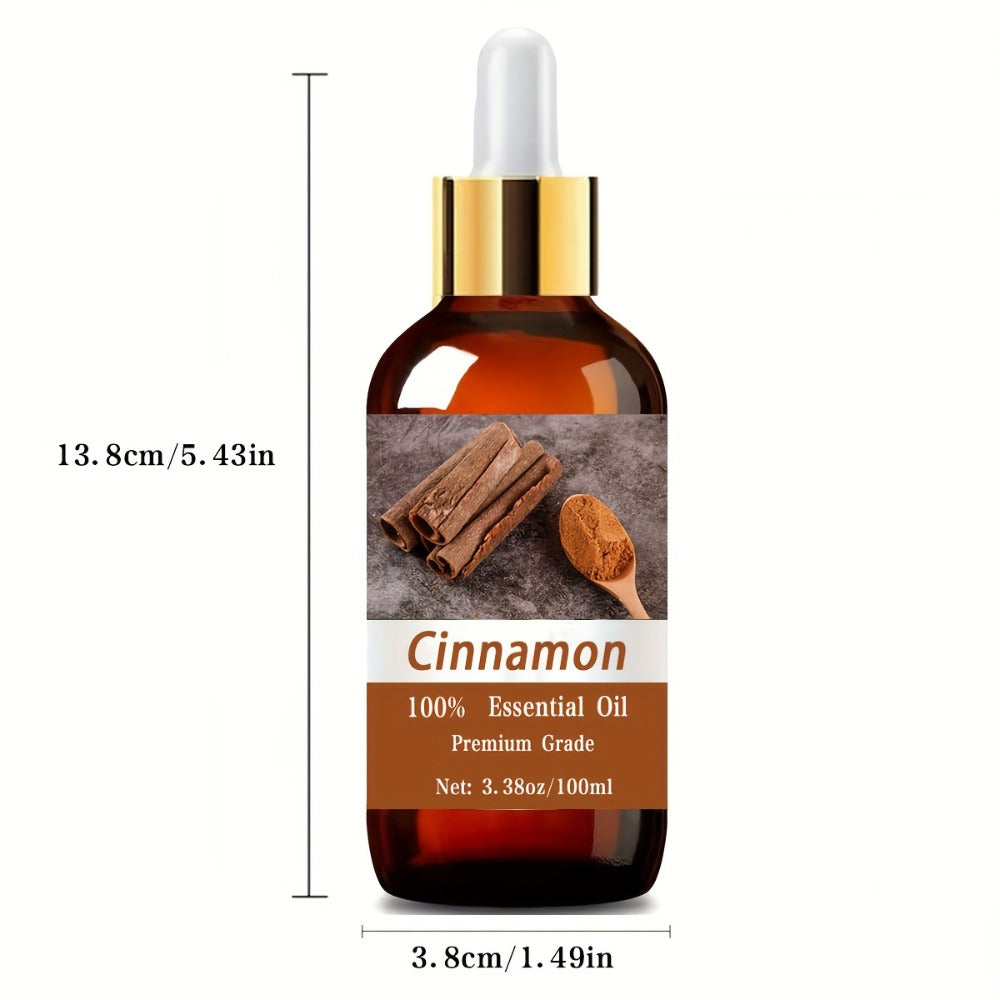 Essential Oil Cinnamon Warm Spicy Aroma in 100ml Bottle for Diffuser, Massage, Meditation and Personal Care