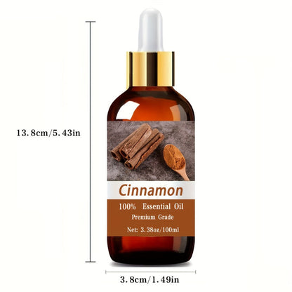 Essential Oil Cinnamon Warm Spicy Aroma in 100ml Bottle for Diffuser, Massage, Meditation and Personal Care