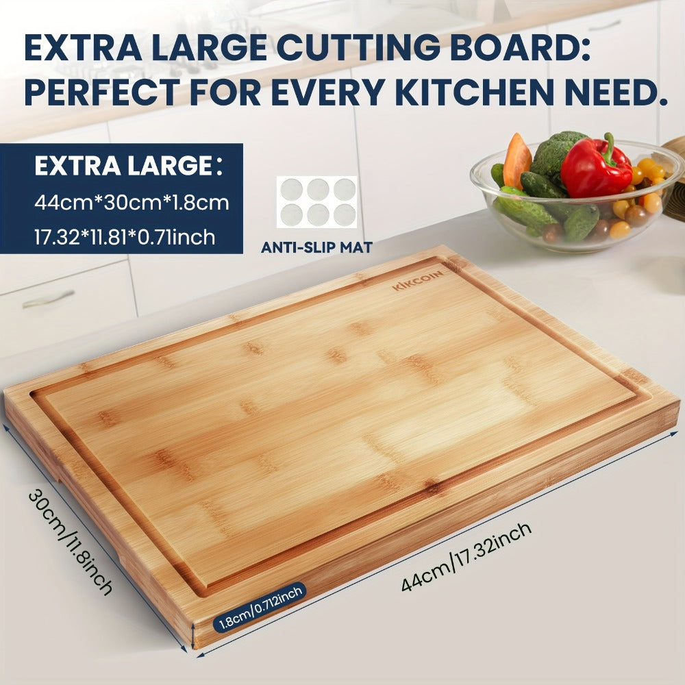 Cutting Board KIKCOIN Bamboo Set or Extra-Large Single Board with Juice Grooves and Storage Holder