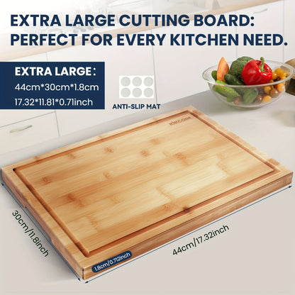 Cutting Board KIKCOIN Bamboo Set or Extra-Large Single Board with Juice Grooves and Storage Holder