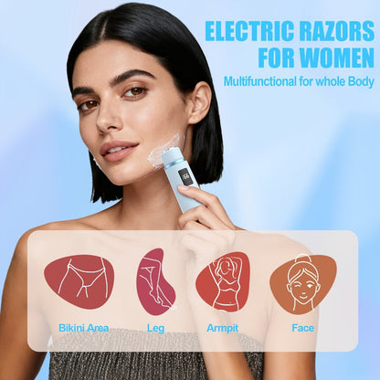 Electric Shaver 2-in-1 Dual-Head Bikini Trimmer with Digital Battery Display and Waterproof Wet/Dry Use