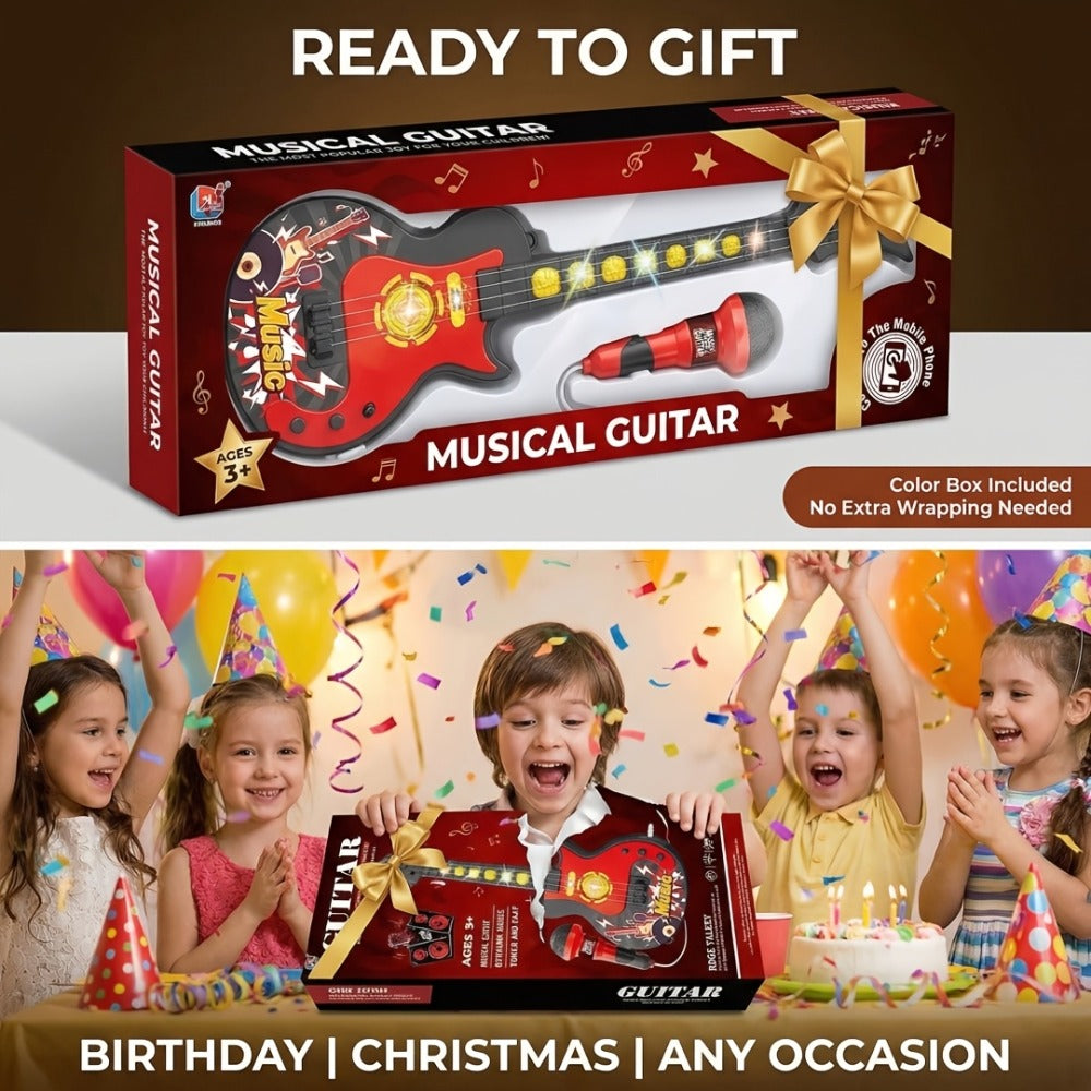 Kids Electric Guitar Toy with Microphone, Lights & Sounds, Musical Instrument Toy for Toddlers Ages 3-8