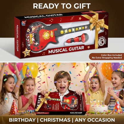 Kids Electric Guitar Toy with Microphone, Lights & Sounds, Musical Instrument Toy for Toddlers Ages 3-8