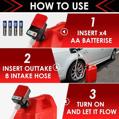 Automatic Fuel Transfer Pump with Auto-Stop – 3.2 GPM, 51" Extra Long Hose, Battery & USB Powered | Portable Gas Can Pump for Gasoline