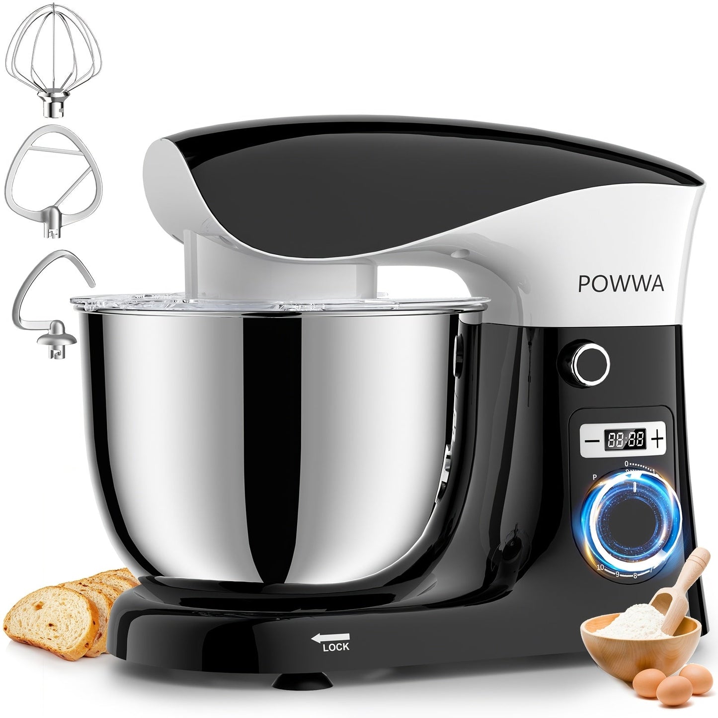 Stand Mixer 6.5 Qt Electric Kitchen Mixer 10-Speed Dough Mixer with Whisk Beater Dough Hook for Home Cooking, Dining and Outdoor Meals