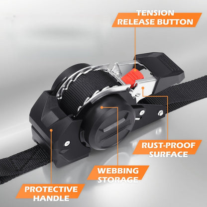 Ratchet Tie-Down Straps with Auto-Retract & Speed Control – Heavy-Duty Cargo Securing Kit with Hooks & Storage Bag | Motorcycle Transport