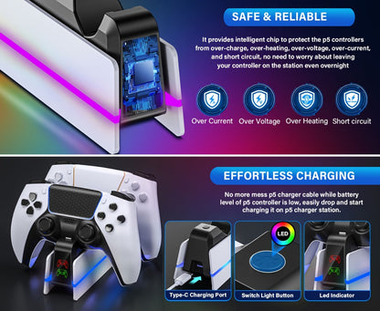 PS5 Controller Charging Station 9-Color LED Light Fast Charging Dock for DualSense & DualSense for an Everyday Personal Care Routine