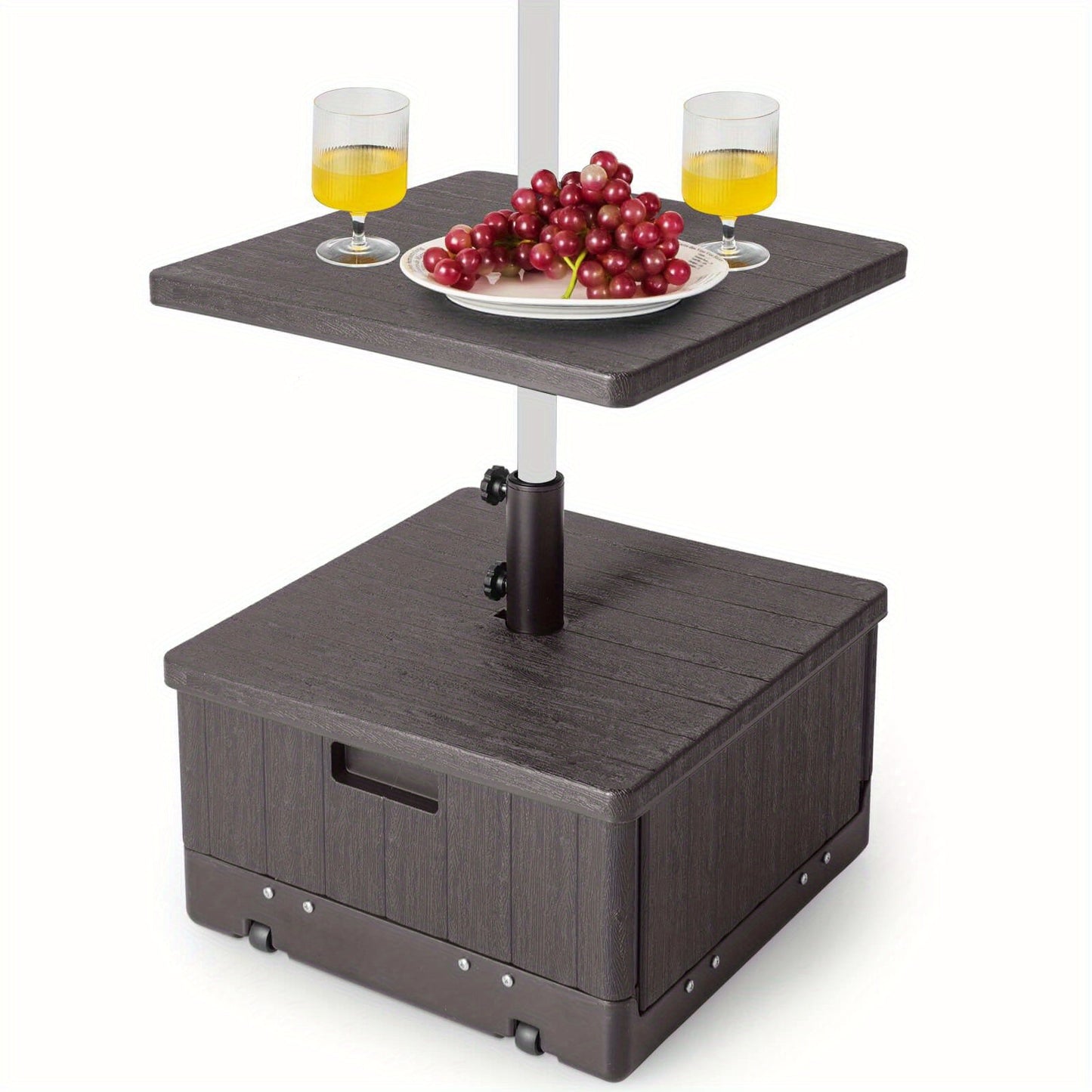 Patio Umbrella Base 3-in-1 Fillable with Table Tray & Planter Box Wheeled Stand Fits 1.5"/1.9" Poles for Garden, Patio and Yard Use