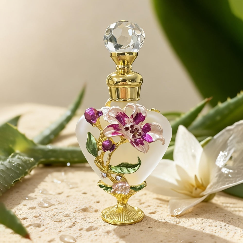 Refillable Perfume Bottle 10ml Vintage Glass Travel Atomizer Essential Oil Dispenser Portable Mini Spray Bottle Enamel Peach Heart Design