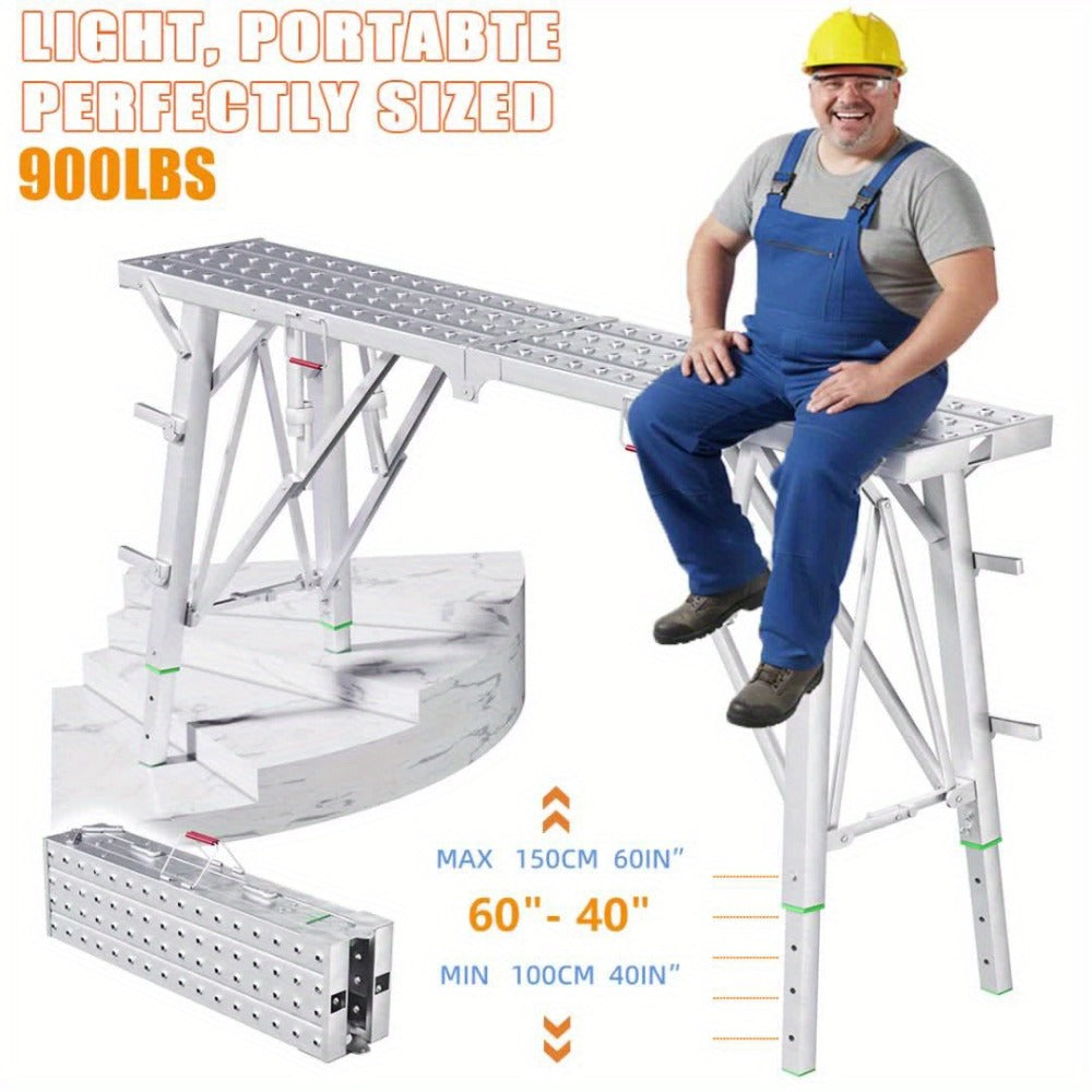 Folding Work Platform Scaffold Portable Adjustable Height Ladder Stool for Entryways, Bedrooms and Living Spaces