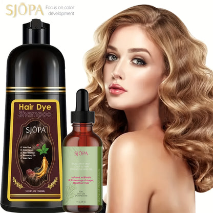 Hair Dye Kit 3-in-1 Color Shampoo with Rosemary Oil 500ml - Natural Safe No Ammonia Quick for Bath Time, Home Spa and Personal Care