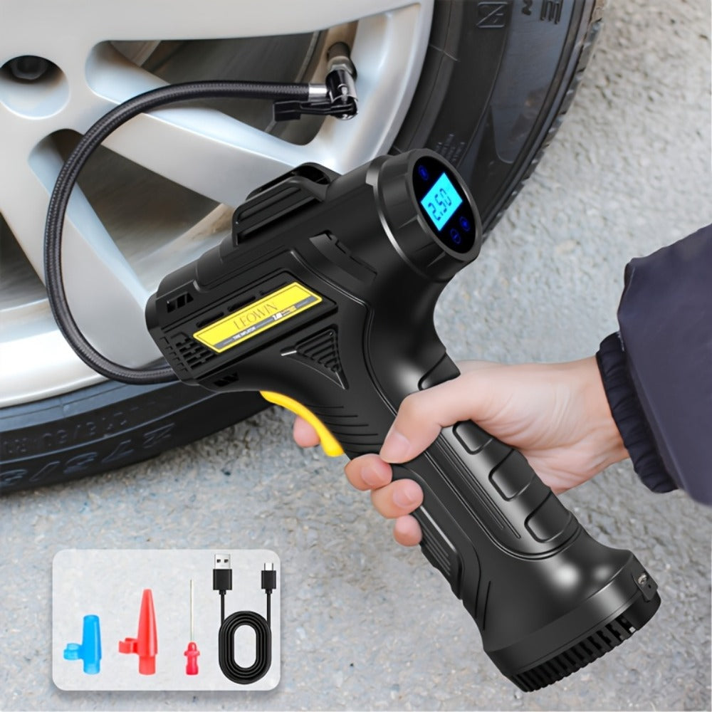 Portable Tire Inflator Air Compressor 150 PSI Cordless with Auto-Shutoff Digital Pressure Gauge LED Light Wireless USB Charging for Car