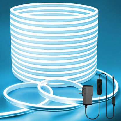 LED Neon Light Strip 32.8ft 10m 1200 LEDs Super Bright, 24V Flexible Neon Strip with Power Adapter & Mounting Clips