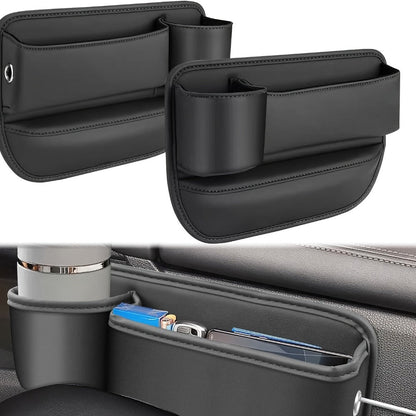 Car Seat Gap Organizer with Cup Holder – Adjustable PU Leather Side Seat Storage Box for Phone, Keys, Glasses & Cards | Multi-Functional Car