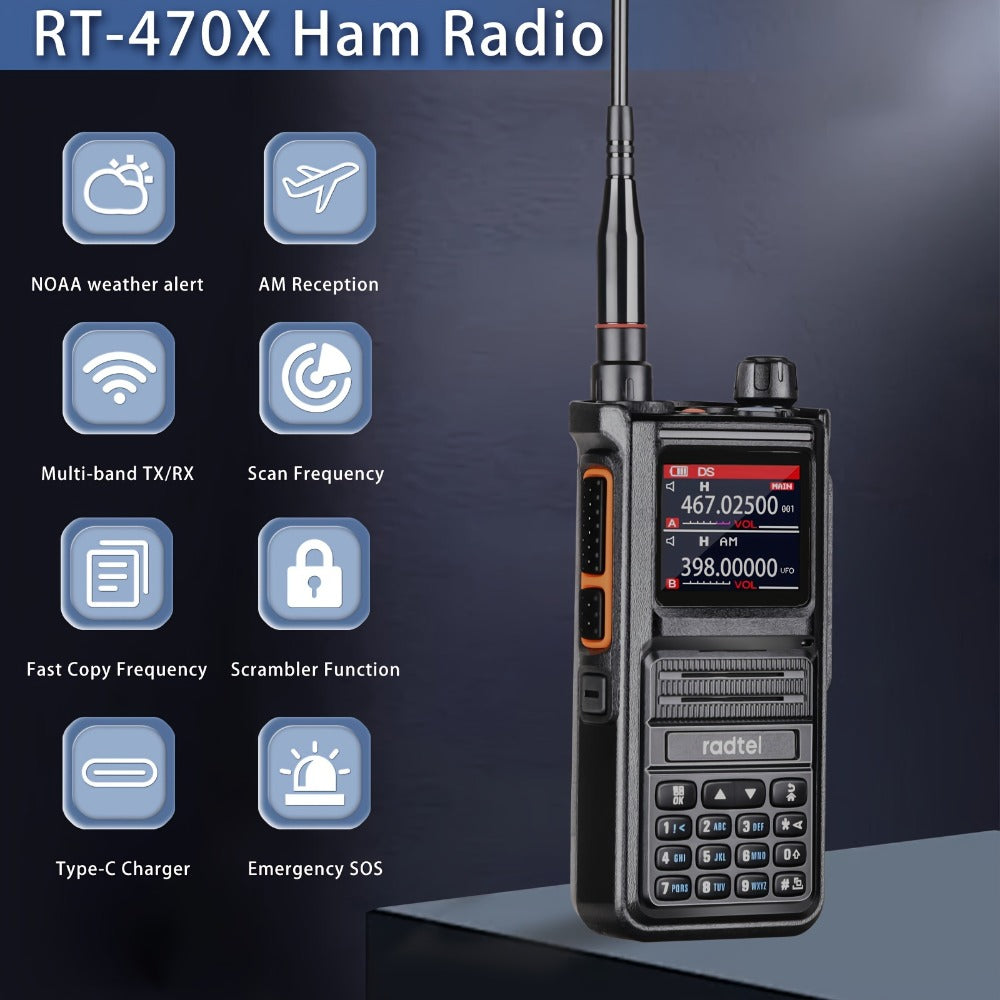 Radtel RT-470X Tri-Band Walkie Talkie 256CH, Aviation Air Band Two Way Radio with NOAA Weather & Marine