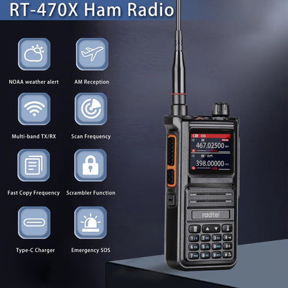 Radtel RT-470X Tri-Band Walkie Talkie 256CH, Aviation Air Band Two Way Radio with NOAA Weather & Marine