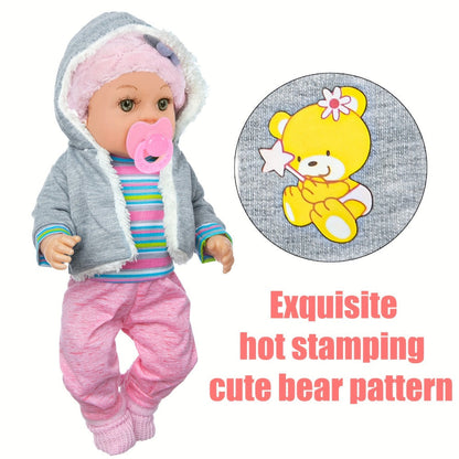 Winter Outfit Baby Doll Set 12 Inch Plush Coat Movable Limbs Clothes Socks Pacifier Bottle Utensils Nurturing Play Gift for Girls Kids Ages