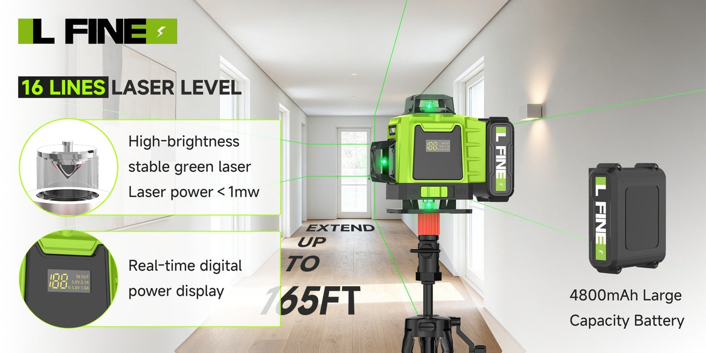 Laser Level 16 Line 4D Green Self-Leveling with Tripod 360 Degree Rotary Cross Line High for Entryways, Bedrooms and Living Spaces