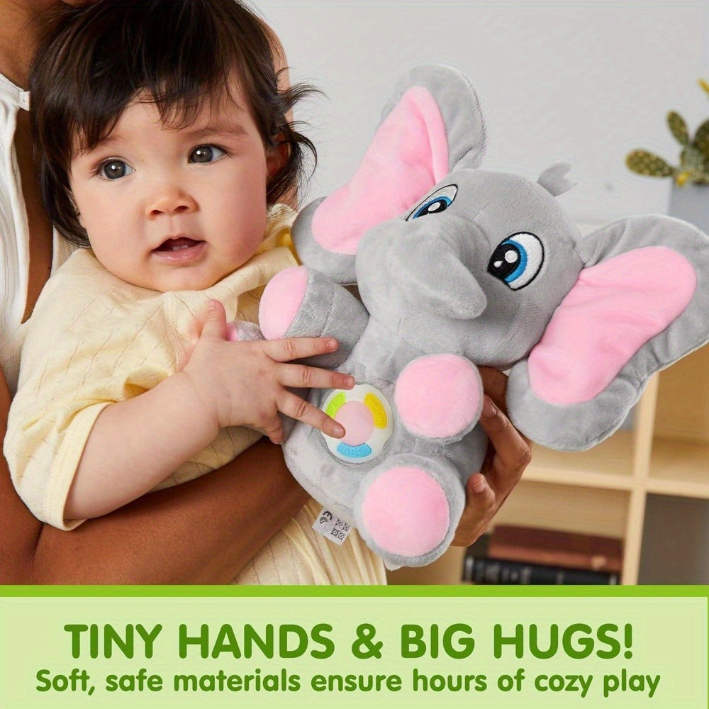 Plush Musical Elephant Baby Toy with Music & Lights, Stuffed Animal Sensory Toy for Infants 6+ Months