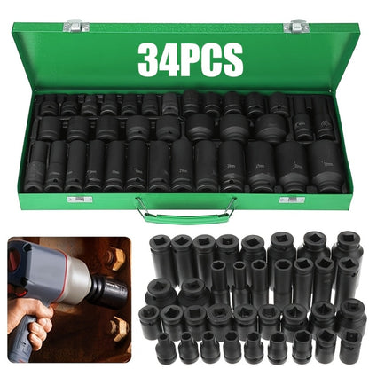 Impact Socket Set, 53-Piece Tool Set, 47-Piece 3/8" Drive & 34-Piece 1/2" Drive, SAE & Metric Sizes