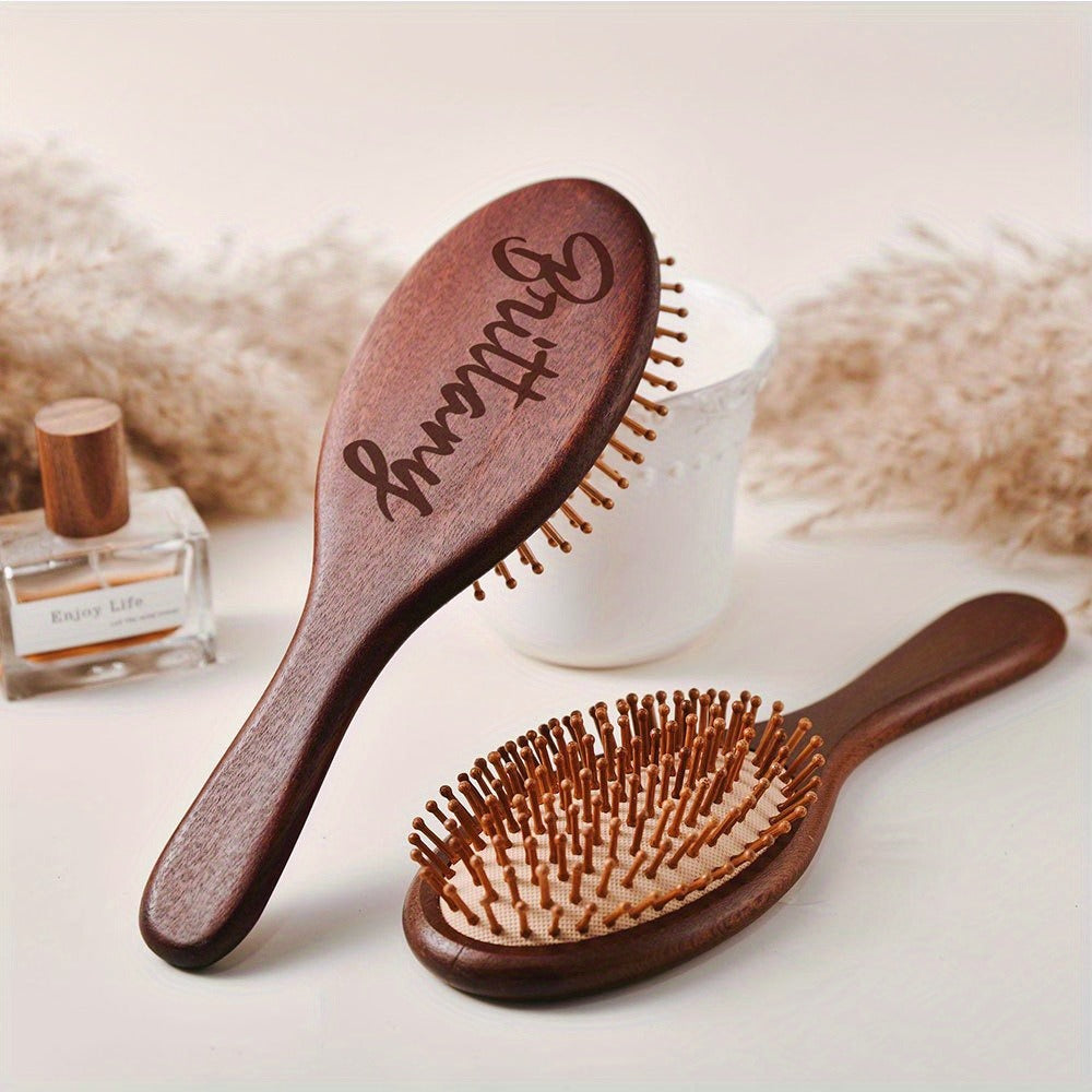 Personalized Engraved Wooden Hairbrush Custom Curly Styling Brush Square Oval Shape Gift, for Home, Travel and Salon Hair Styling