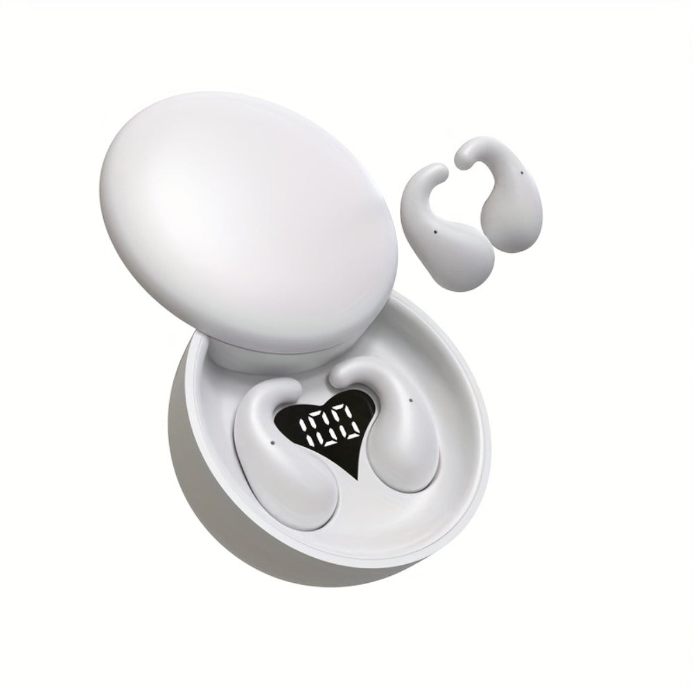 Heart-Shaped Bluetooth 5.4 Sleep Earbuds with Digital Charging Case in Black, White or Khaki