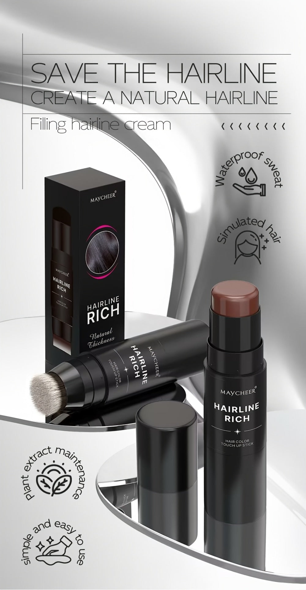 Root Touch-Up Hair Color Pen with Brush Applicator, Instant Gray & White Hair Coverage, Plant Squalane Nourishing Formula