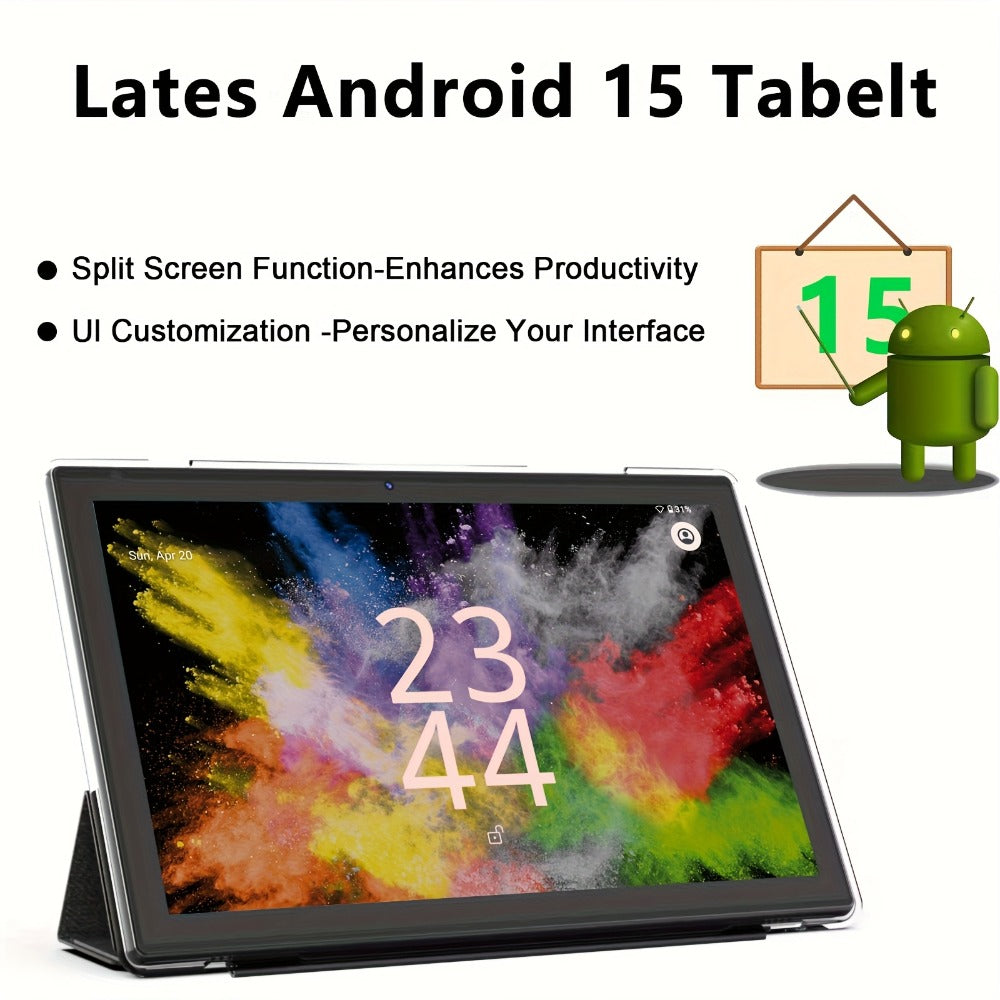 CRELANDER 10.1 Inch Android 15 Tablet 2-in-1 with Wireless Keyboard, Mouse, Case & Stylus, 128GB ROM 12GB RAM 1TB Expandable