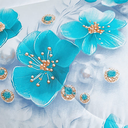 Botanical Floral Comforter and Pillowcase Set in Pink, Cyan or Lake Blue with Twin, Queen and King Sizes
