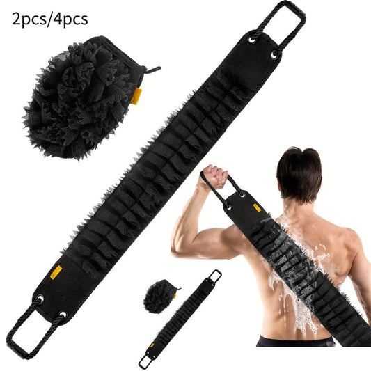 Exfoliating Back Scrubber Set with Bath Glove – 36" Dual-Sided Body Scrub Towel, Non-Slip Handles