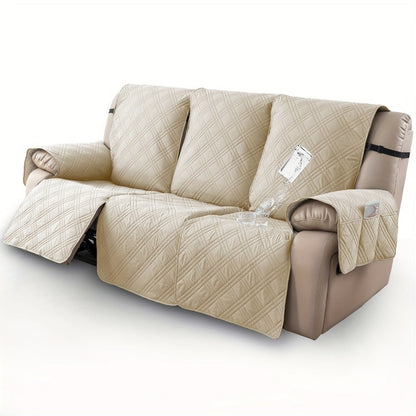 Three-Piece Quilted Recliner Sofa Cover Set for Three Seats with 65 cm Panels and Eight Colors