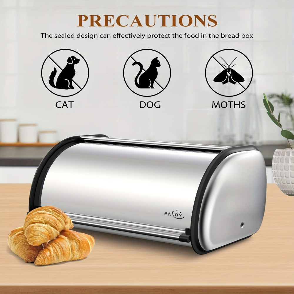 Stainless Steel Roll Top Bread Box 13 Inch - Countertop Bread Storage Container with Lid, Keeps Bread Fresh & Insect-Free