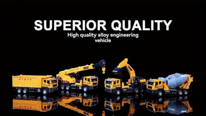 Die-Cast Construction Vehicle Toy Set, Mini Alloy Excavator, Dump Truck, Cement Mixer & Crane Trucks for Toddlers Boys Ages 3+