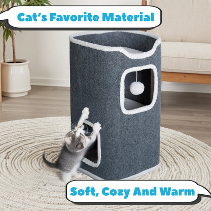 Cat Tree Tower Multi-Level Foldable Cat Condo for Indoor Cats – Scratch-Resistant Carpet, Hanging Bell Ball, Cozy Top Bed