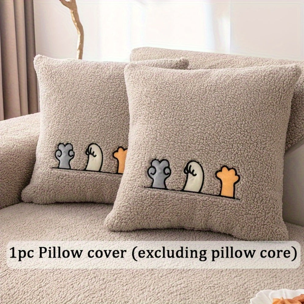 Sofa Cover Thick Plush Shearling Panels with Animal and Bone Embroidery and Backing Detail for 2 to 4 Seats