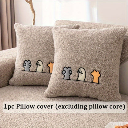 Sofa Cover Thick Plush Shearling Panels with Animal and Bone Embroidery and Backing Detail for 2 to 4 Seats