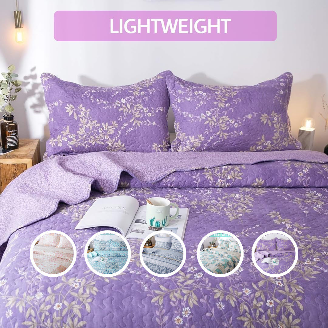 Floral Quilt Set Lightweight Bedspread Coverlet 2 or 3-Piece, All Season Hypoallergenic Breathable Paisley Patchwork Print Quilt for Bedroom